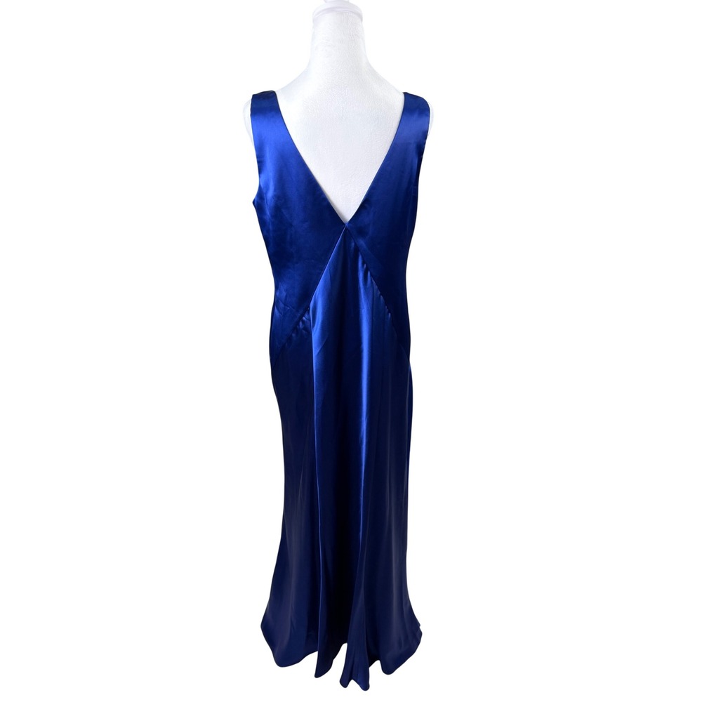 Vince Camuto Maxi Dress Womens 12 Blue Cowl Neck Satin Sleeveless NWOT - Picture 6 of 13